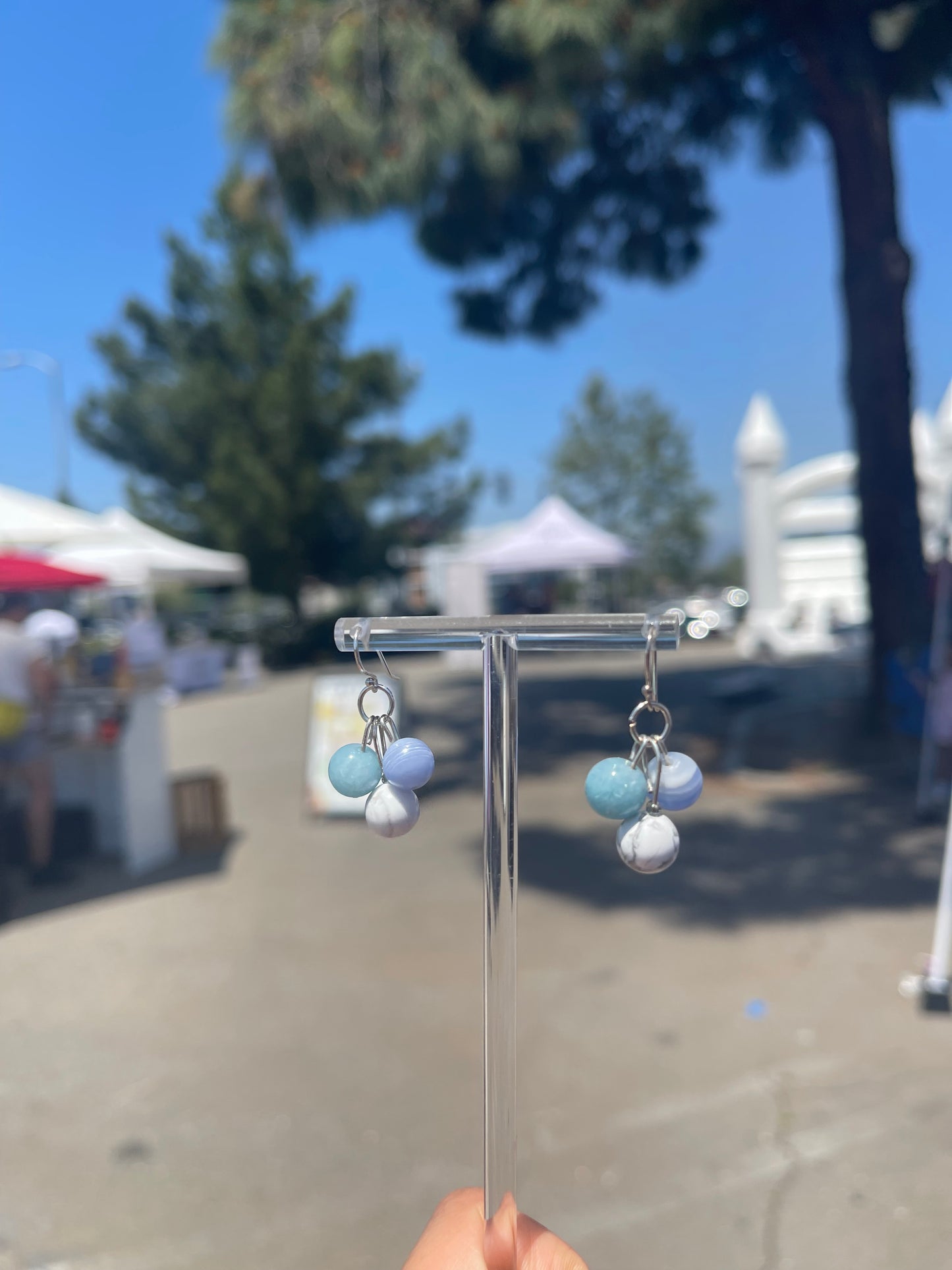 handmade crystal sterling silver earrings for anti-anxiety and communication blue lace agate howlite aquamarine