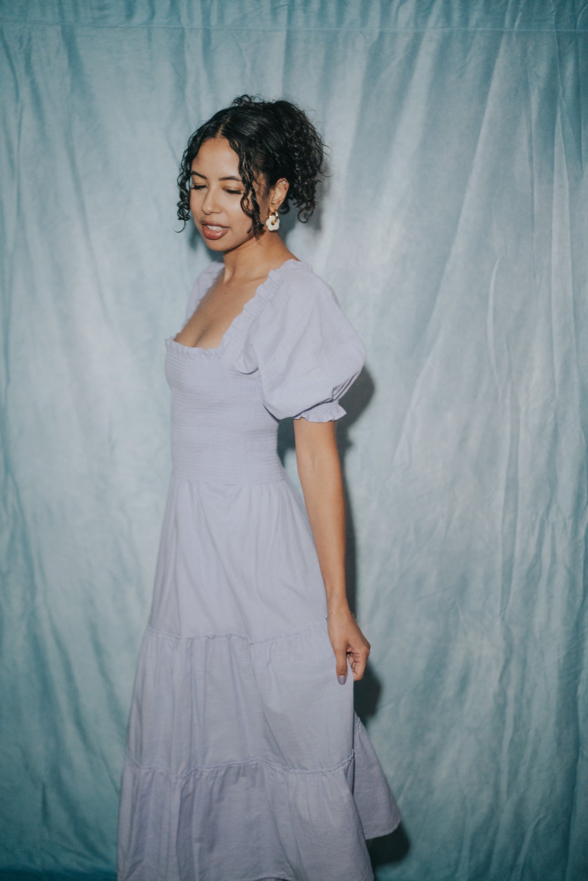 Lavender Puff Sleeve Maxi Dress