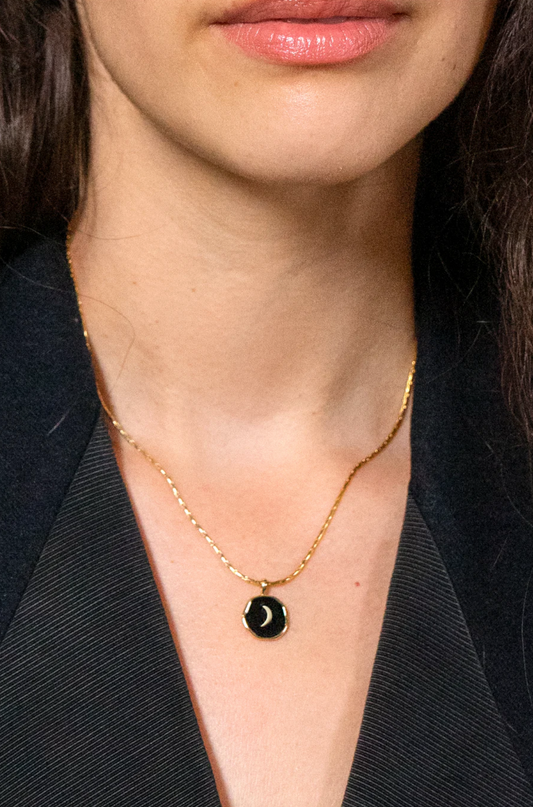Catch You Lunar 24K Plated Gold Necklace (Onyx)